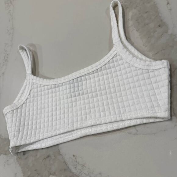 Princess Polly Waffle Knit Lounge Crop Top Women's 6 White Side Zipper Bra Comfy - Picture 3 of 6